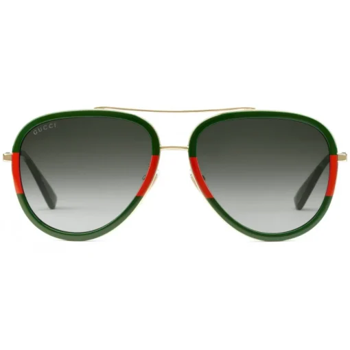 Gucci Eyewear Sunglasses & Eyewear-Gucci - Aviator Acetate Sunglasses - Gold with Green and Red Web Frame - - Avvenice
