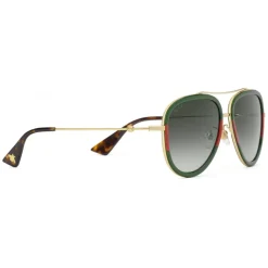 Gucci Eyewear Sunglasses & Eyewear-Gucci - Aviator Acetate Sunglasses - Gold with Green and Red Web Frame - - Avvenice