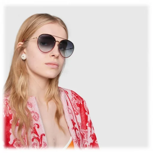 Gucci Eyewear Sunglasses & Eyewear-Gucci - Aviator Metal Sunglasses - Gold with Glitter Detail - - Avvenice