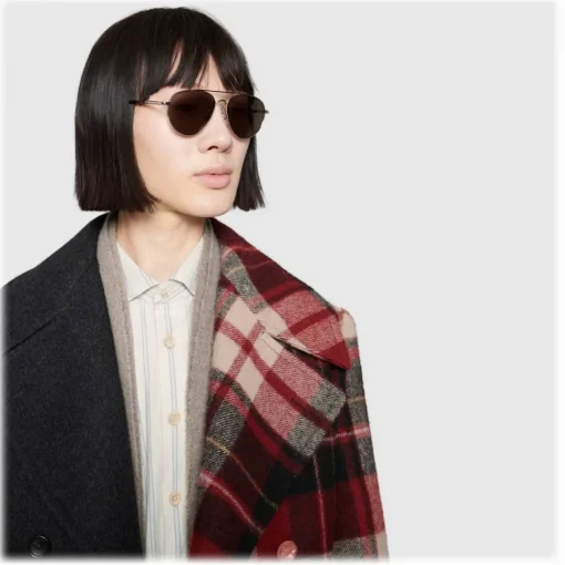 Gucci Eyewear Sunglasses & Eyewear-Gucci - Aviator Sunglasses in Metal - Shiny Light Gold - - Avvenice