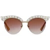 Gucci Eyewear Sunglasses & Eyewear-Gucci - Cat Eye Acetate Sunglasses with Pearls - White Acetate - - Avvenice