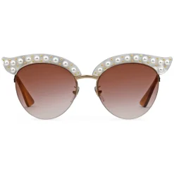Gucci Eyewear Sunglasses & Eyewear-Gucci - Cat Eye Acetate Sunglasses with Pearls - White Acetate - - Avvenice
