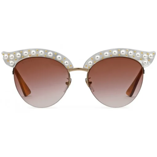 Gucci Eyewear Sunglasses & Eyewear-Gucci - Cat Eye Acetate Sunglasses with Pearls - White Acetate - - Avvenice