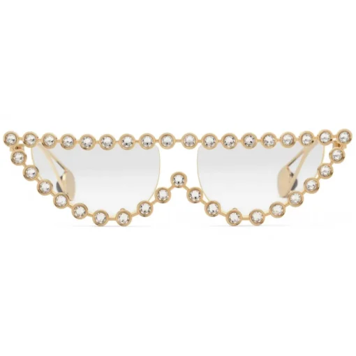 Gucci Eyewear Sunglasses & Eyewear-Gucci - Cat Eye Metal Sunglasses with Crystals - Gold Crystals - - Avvenice