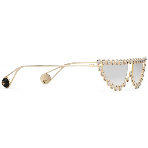 Gucci Eyewear Sunglasses & Eyewear-Gucci - Cat Eye Metal Sunglasses with Crystals - Gold Crystals - - Avvenice