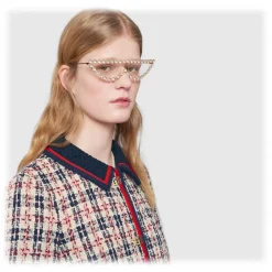 Gucci Eyewear Sunglasses & Eyewear-Gucci - Cat Eye Metal Sunglasses with Crystals - Gold Crystals - - Avvenice