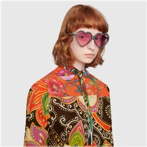 Gucci Eyewear Sunglasses & Eyewear-Gucci - Heart Acetate Sunglasses Elton John - Black Pink - - Avvenice