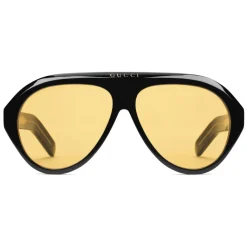 Gucci Eyewear Sunglasses & Eyewear-Gucci - Navigator Sunglasses with Double G - Black Yellow - - Avvenice