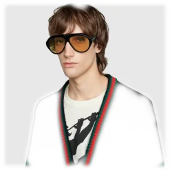 Gucci Eyewear Sunglasses & Eyewear-Gucci - Navigator Sunglasses with Double G - Black Yellow - - Avvenice