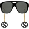 Gucci Eyewear Sunglasses & Eyewear-Gucci - Online Exclusive Square Sunglasses with Charms - Black - - Avvenice
