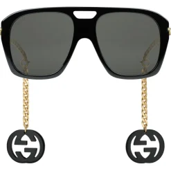 Gucci Eyewear Sunglasses & Eyewear-Gucci - Online Exclusive Square Sunglasses with Charms - Black - - Avvenice