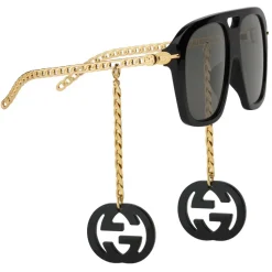 Gucci Eyewear Sunglasses & Eyewear-Gucci - Online Exclusive Square Sunglasses with Charms - Black - - Avvenice