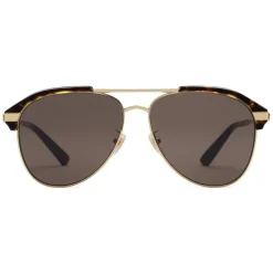 Gucci Eyewear Sunglasses & Eyewear-Gucci - Optimally Fit Metal Aviator Sunglasses - Dark Turtle Gold and Acetate - - Avvenice
