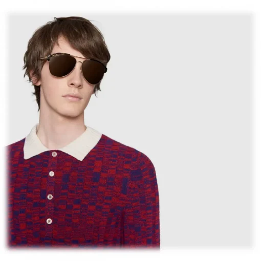 Gucci Eyewear Sunglasses & Eyewear-Gucci - Optimally Fit Metal Aviator Sunglasses - Dark Turtle Gold and Acetate - - Avvenice