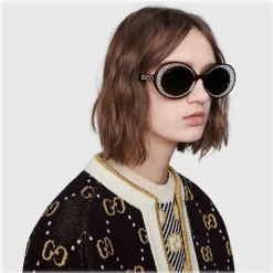 Gucci Eyewear Sunglasses & Eyewear-Gucci - Oval Sunglasses with Swarovski Crystals - Tortoiseshell - - Avvenice