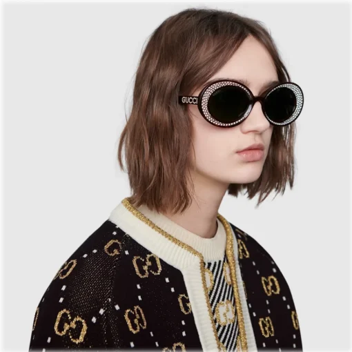 Gucci Eyewear Sunglasses & Eyewear-Gucci - Oval Sunglasses with Swarovski Crystals - Tortoiseshell - - Avvenice