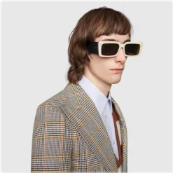 Gucci Eyewear Sunglasses & Eyewear-Gucci - Rectangular Acetate Sunglasses - White Horn Black - - Avvenice