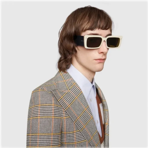 Gucci Eyewear Sunglasses & Eyewear-Gucci - Rectangular Acetate Sunglasses - White Horn Black - - Avvenice