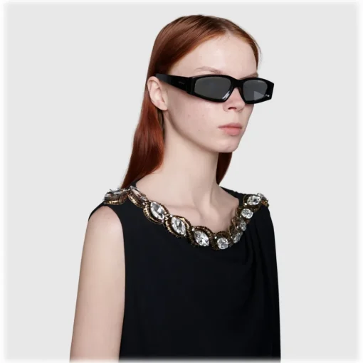 Gucci Eyewear Sunglasses & Eyewear-Gucci - Rectangular Acetate Sunglasses - Black - - Avvenice