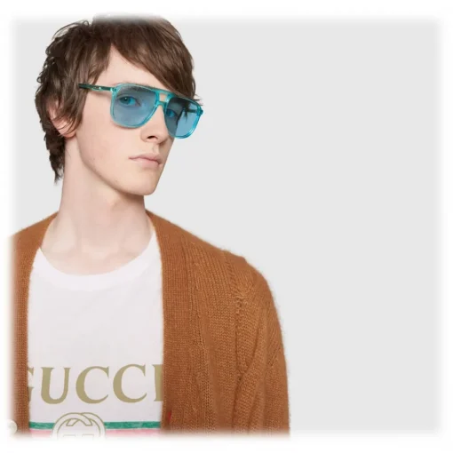 Gucci Eyewear Sunglasses & Eyewear-Gucci - Rectangular Acetate Sunglasses - Transparent Blue Acetate - - Avvenice