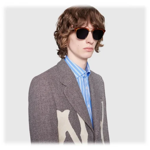 Gucci Eyewear Sunglasses & Eyewear-Gucci - Rectangular Metal Sunglasses - Shiny Gold and Turtle Acetate Color - - Avvenice