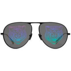 Gucci Eyewear Sunglasses & Eyewear-Gucci - Rectangular Metal Sunglasses - Black Metal with Rainbow Tiger - - Avvenice
