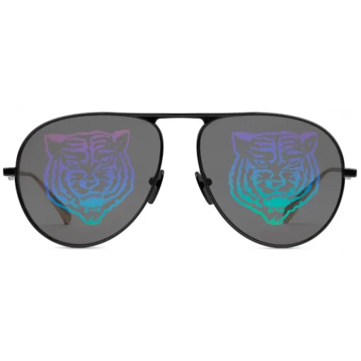 Gucci Eyewear Sunglasses & Eyewear-Gucci - Rectangular Metal Sunglasses - Black Metal with Rainbow Tiger - - Avvenice