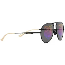 Gucci Eyewear Sunglasses & Eyewear-Gucci - Rectangular Metal Sunglasses - Black Metal with Rainbow Tiger - - Avvenice