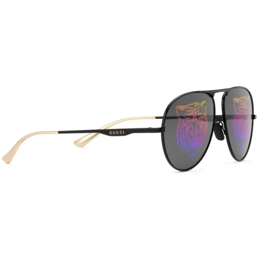 Gucci Eyewear Sunglasses & Eyewear-Gucci - Rectangular Metal Sunglasses - Black Metal with Rainbow Tiger - - Avvenice