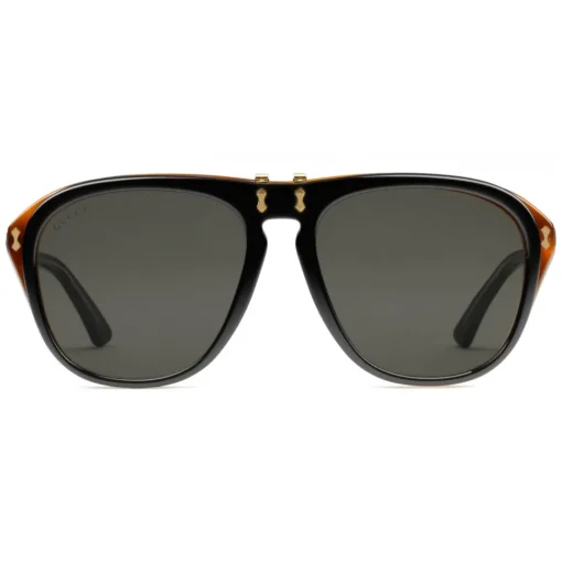 Gucci Eyewear Sunglasses & Eyewear-Gucci - Round Acetate Sunglasses - Light and Black Turtle Acetate with Flip Up Detail - - Avvenice
