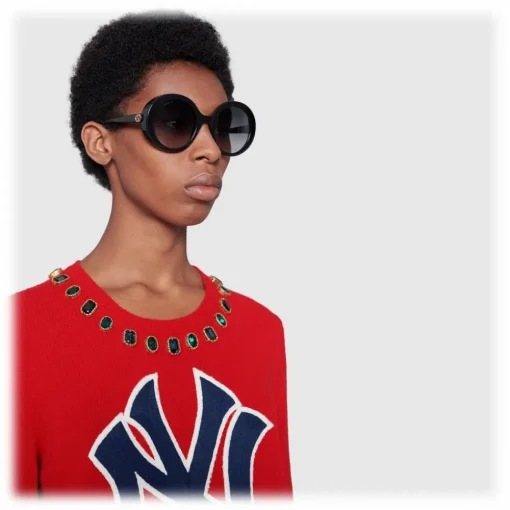 Gucci Eyewear Sunglasses & Eyewear-Gucci - Round Frame Acetate Sunglasses - Lucid Black Acetate - - Avvenice