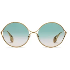 Gucci Eyewear Sunglasses & Eyewear-Gucci - Round Frame Metal Sunglasses - Gold Forked Pink and Green - - Avvenice