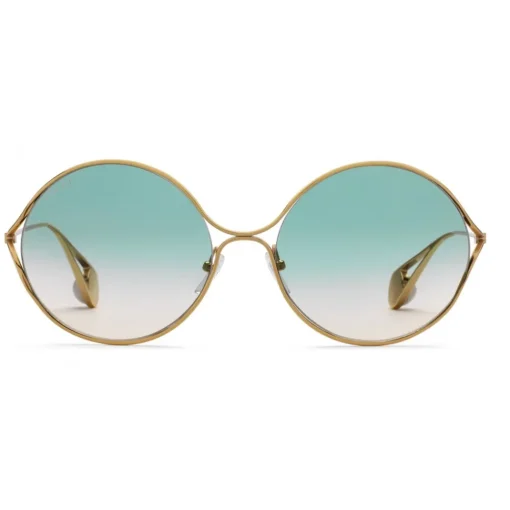 Gucci Eyewear Sunglasses & Eyewear-Gucci - Round Frame Metal Sunglasses - Gold Forked Pink and Green - - Avvenice