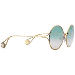 Gucci Eyewear Sunglasses & Eyewear-Gucci - Round Frame Metal Sunglasses - Gold Forked Pink and Green - - Avvenice