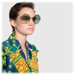 Gucci Eyewear Sunglasses & Eyewear-Gucci - Round Frame Metal Sunglasses - Gold Forked Pink and Green - - Avvenice
