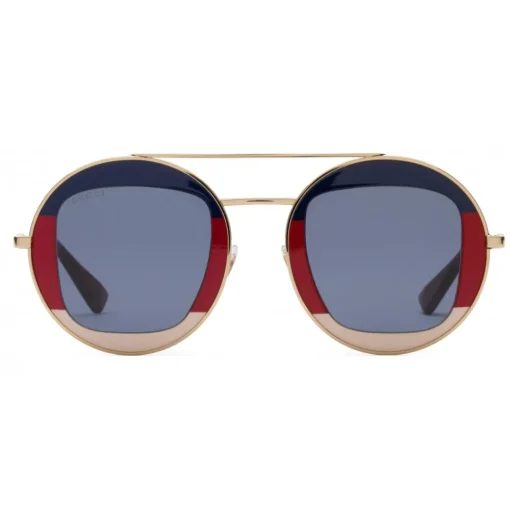 Gucci Eyewear Sunglasses & Eyewear-Gucci - Round Frame Metal Sunglasses - Sylvie Web - - Avvenice