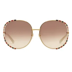 Gucci Eyewear Sunglasses & Eyewear-Gucci - Round Metal Sunglasses - Gold Brown - - Avvenice
