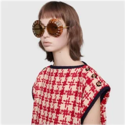 Gucci Eyewear Sunglasses & Eyewear-Gucci - Round Sunglasses with Crystals - Limited Edition - Tartarugato - Turtle - - Avvenice