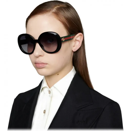 Gucci Eyewear Sunglasses & Eyewear-Gucci - Round Sunglasses with Web - Black - - Avvenice