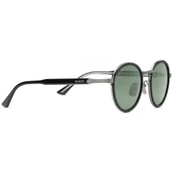 Gucci Eyewear Sunglasses & Eyewear-Gucci - Round Titanium Sunglasses - Black Titanium with Green Lenses - - Avvenice