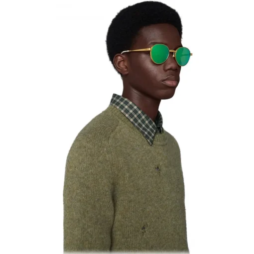 Gucci Eyewear Sunglasses & Eyewear-Gucci - Round-Frame Sunglasses - Gold Green - - Avvenice