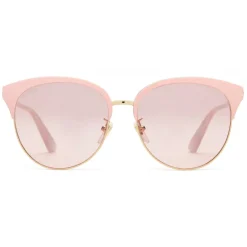Gucci Eyewear Sunglasses & Eyewear-Gucci - Specialized Fit Round Frame Metal Sunglasses - Light Pink - - Avvenice