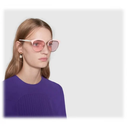 Gucci Eyewear Sunglasses & Eyewear-Gucci - Specialized Fit Round Frame Metal Sunglasses - Light Pink - - Avvenice
