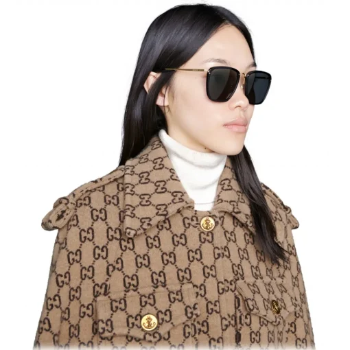 Gucci Eyewear Sunglasses & Eyewear-Gucci - Square Acetate and Metal Sunglasses - Black Gold - - Avvenice