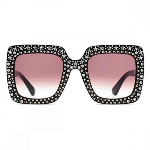 Gucci Eyewear Sunglasses & Eyewear-Gucci - Square Acetate Sunglasses with Crystals - Black - - Avvenice