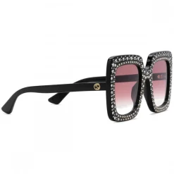 Gucci Eyewear Sunglasses & Eyewear-Gucci - Square Acetate Sunglasses with Crystals - Black - - Avvenice