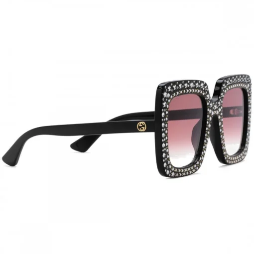 Gucci Eyewear Sunglasses & Eyewear-Gucci - Square Acetate Sunglasses with Crystals - Black - - Avvenice