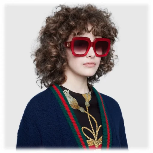 Gucci Eyewear Sunglasses & Eyewear-Gucci - Square Acetate Sunglasses - Red - - Avvenice