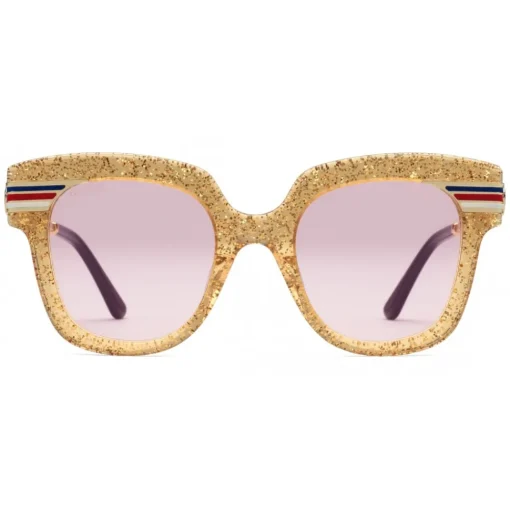 Gucci Eyewear Sunglasses & Eyewear-Gucci - Square Frame Acetate Sunglasses Glitter - Gold Glitter Acetate and Gold  - - Avvenice