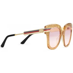 Gucci Eyewear Sunglasses & Eyewear-Gucci - Square Frame Acetate Sunglasses Glitter - Gold Glitter Acetate and Gold  - - Avvenice